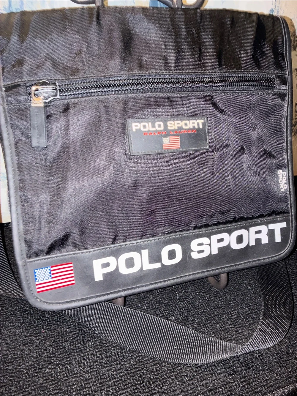 Vintage Genuine Polo by Ralph Lauren Black Polo Sport Messenger Bag